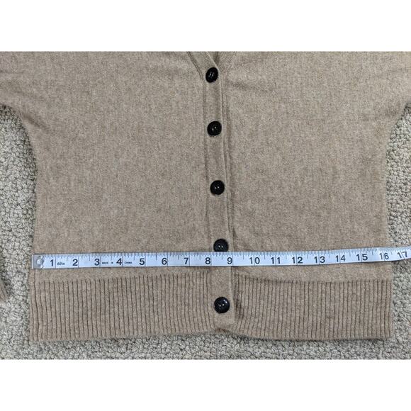 LN 100%CASHMERE MEDIUM WEIGHT Cullen balloon sleeve cardigan sweater Beige - Picture 4 of 14